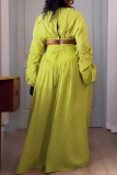 Green Pile Up Sleeve Ruched Belted Crop Tops And Pleated Maxi Skirt Casual Vacation Two Pieces Dress Sets