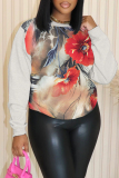 Rose Red Casual Floral Print O Neck Long Sleeve Fall Winter Sweatshirt