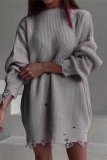 Green Casual O Neck Long Sleeve Ripped Knitted Sweater