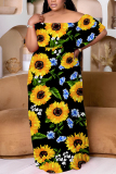 Pink Casual Floral Print Off Shoulder Flutter Sleeve Long Loose Vacation Plus Size Maxi Dresses