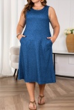 Royal Blue Sleeveless A-Line Summer Plus Size Party Midi Dress