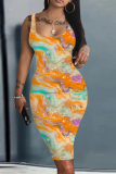 Pink Sleeveless Striped Patchwork Scoop Neck Zipper Front Casual Party Outfit Bodycon Midi Dress