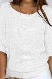 Pink Knitted Sweater Top Casual Loose Fit Boat Neck Half Sleeve Shirt