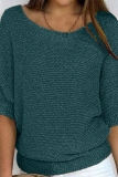 Pink Knitted Sweater Top Casual Loose Fit Boat Neck Half Sleeve Shirt