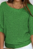 Pink Knitted Sweater Top Casual Loose Fit Boat Neck Half Sleeve Shirt