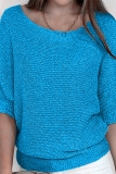 Pink Knitted Sweater Top Casual Loose Fit Boat Neck Half Sleeve Shirt