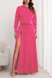 Dark Blue Long Sleeve Hoodie and High Slit Maxi Skirt Set Casual Streetwear Two Piece Dress Set