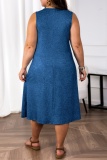 Royal Blue Sleeveless A-Line Summer Plus Size Party Midi Dress