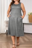 Royal Blue Sleeveless A-Line Summer Plus Size Party Midi Dress