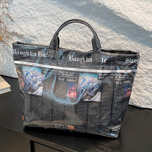 Newspaper Print Large Tote Bag Casual Spacious Handbag for Shopping and Trave