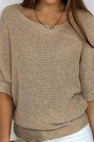 Pink Knitted Sweater Top Casual Loose Fit Boat Neck Half Sleeve Shirt