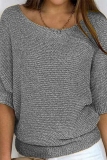 Pink Knitted Sweater Top Casual Loose Fit Boat Neck Half Sleeve Shirt