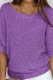 Pink Knitted Sweater Top Casual Loose Fit Boat Neck Half Sleeve Shirt