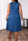 Royal Blue Sleeveless A-Line Summer Plus Size Party Midi Dress