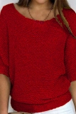 Pink Knitted Sweater Top Casual Loose Fit Boat Neck Half Sleeve Shirt