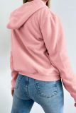 Beige Long Sleeve Zipper Front Pockets Hooded Sweatshirt Fleece Cardigan Jacket