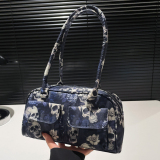Gothic Skull Floral Print Faux Leather Handbag Edgy Medium Size Tote Bag for Casual Statement Streetwear