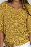 Pink Knitted Sweater Top Casual Loose Fit Boat Neck Half Sleeve Shirt