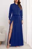 Dark Blue Long Sleeve Hoodie and High Slit Maxi Skirt Set Casual Streetwear Two Piece Dress Set