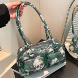 Gothic Skull Floral Print Faux Leather Handbag Edgy Medium Size Tote Bag for Casual Statement Streetwear