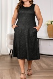 Royal Blue Sleeveless A-Line Summer Plus Size Party Midi Dress