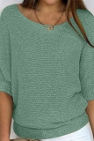 Pink Knitted Sweater Top Casual Loose Fit Boat Neck Half Sleeve Shirt