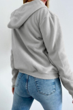 Beige Long Sleeve Zipper Front Pockets Hooded Sweatshirt Fleece Cardigan Jacket