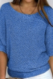 Pink Knitted Sweater Top Casual Loose Fit Boat Neck Half Sleeve Shirt