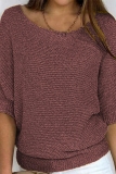 Pink Knitted Sweater Top Casual Loose Fit Boat Neck Half Sleeve Shirt