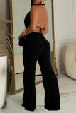 Black Sleeveless Backless Deep V Neck Belted Evening Party Halter Bodycon Jumpsuits