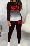Red Gradient Letter Print Basic Round Neck Long Sleeve Tops and Slim Fit Pants Matching Sets Two Pieces Sweatsuits