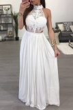 White Party Club Sexy See Through Backless Sleeveless Half A Turtleneck A Line Long Maxi Dresses