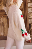 Black Cherry Embroidered Tie Front Cardigan Sweater Loose Fit Long Sleeve Knitwear