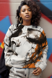 Purple Casual Figure Print O Neck Long Sleeve Winter Fall Sweatshirt