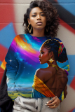 Purple Casual Figure Print O Neck Long Sleeve Winter Fall Sweatshirt