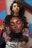 Rose Purple Casual Figure Print O Neck Long Sleeve Winter Fall Sweatshirt