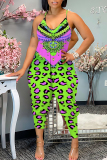 Pink Black Casual Graphics Print Backless Sleeveless Fitted Vacation Cami Harem Jumpsuit