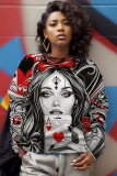 Black Red Casual Halloween Print O Neck Long Sleeve Winter Fall Sweatshirt