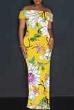 Light Purple Floral Print Sleeveless Backless Off Shoulder High Slit Floor Length Vacation Long Bodycon Maxi Dress