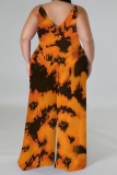 Camouflage Casual Boho Graphics Print V Neck Sleeveless Vacation Plus Size Wide Leg Cami Jumpsuits
