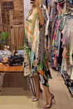 Pink Casual Street Letters Leopard V Neck A Line Short Sleeve Irregular Hem Vacation Midi Shirt Dress