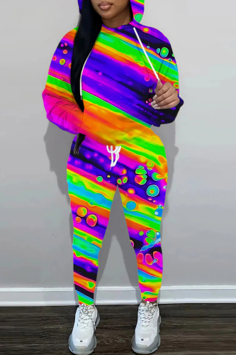 Colorful Graffiti Print Long Sleeve Hoodie Jogger Two Piece Set Casual Streetwear Tracksuit Lounge Outfit