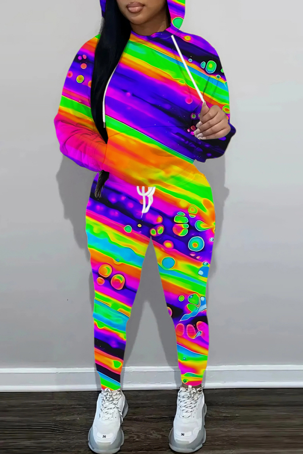 Colorful Graffiti Print Long Sleeve Hoodie Jogger Two Piece Set Casual Streetwear Tracksuit Lounge Outfit