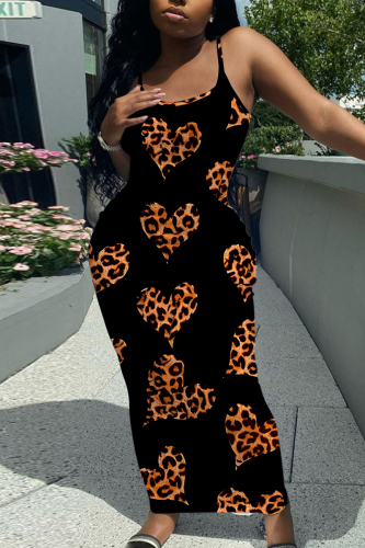 Purple Sleeveless Casual Love Print Backless Spaghetti Strap Long Bodycon Maxi Slip Dress
