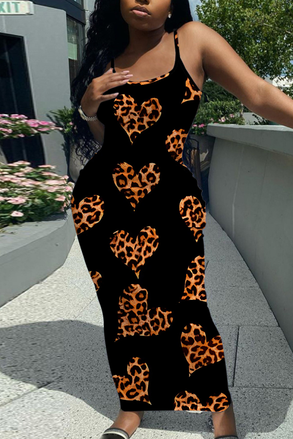 Purple Sleeveless Casual Love Print Backless Spaghetti Strap Long Bodycon Maxi Slip Dress