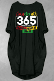 Black White Casual Graphcis Print Pocket O Neck Long Sleeve Oversize Mini T-shirt Dresses