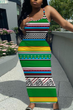 Rose Red Sleeveless Casual Graphcis Print Backless Spaghetti Strap Long Bodycon Maxi Slip Dress
