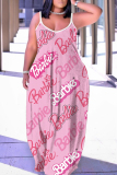 White Graphics Print Backless Spaghetti Strap Floor Length Vacation Baggy Sundress Slip Maxi Dress