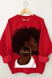 Red Casual Figure Print O Neck Long Sleeve Fall Winter Sweatshirt