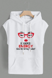 Khaki Casual Graphcis Print Sleeveless Irregular Hem Oversize Hooded T-shirt